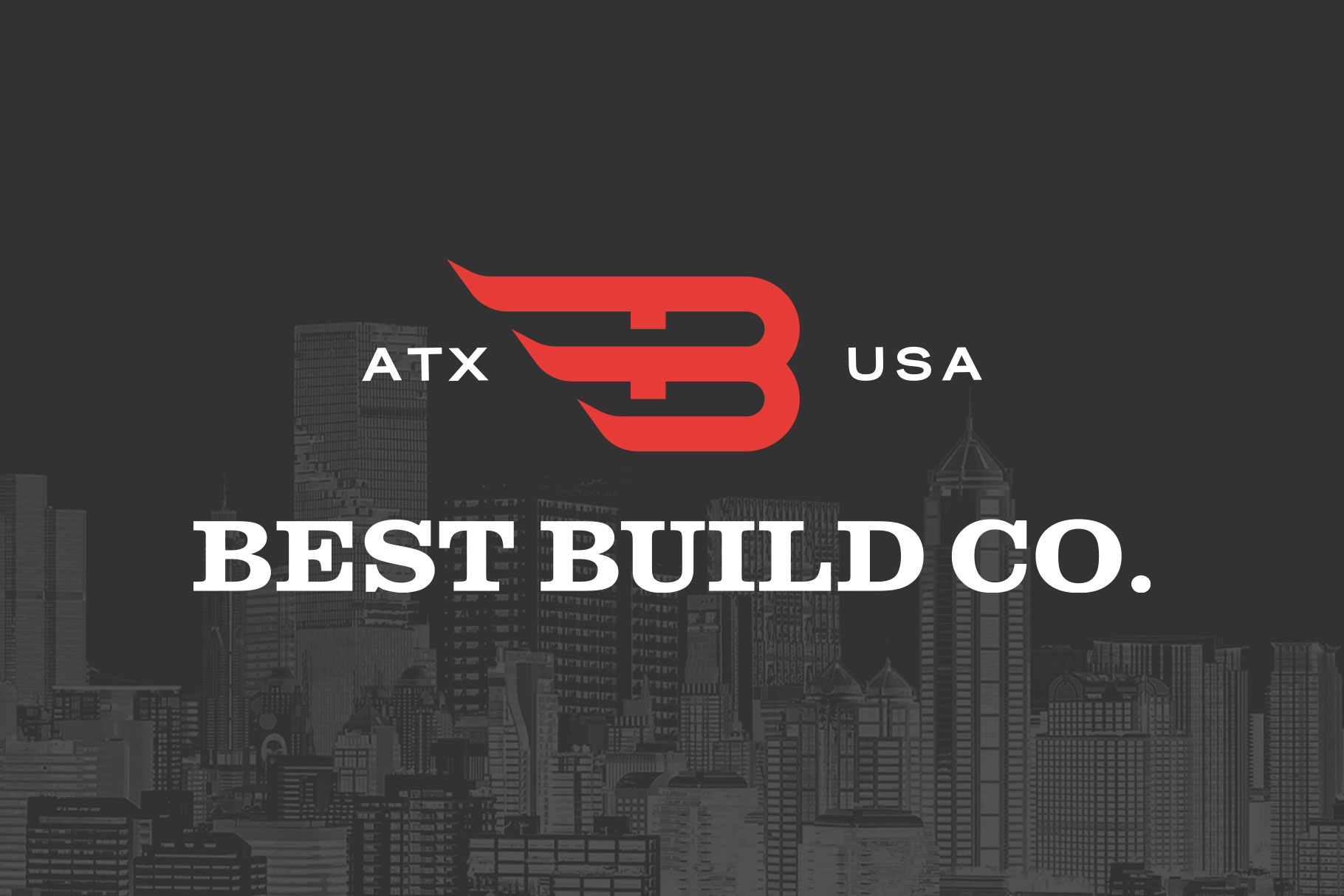 Best Build Co. logo stacked over city scape