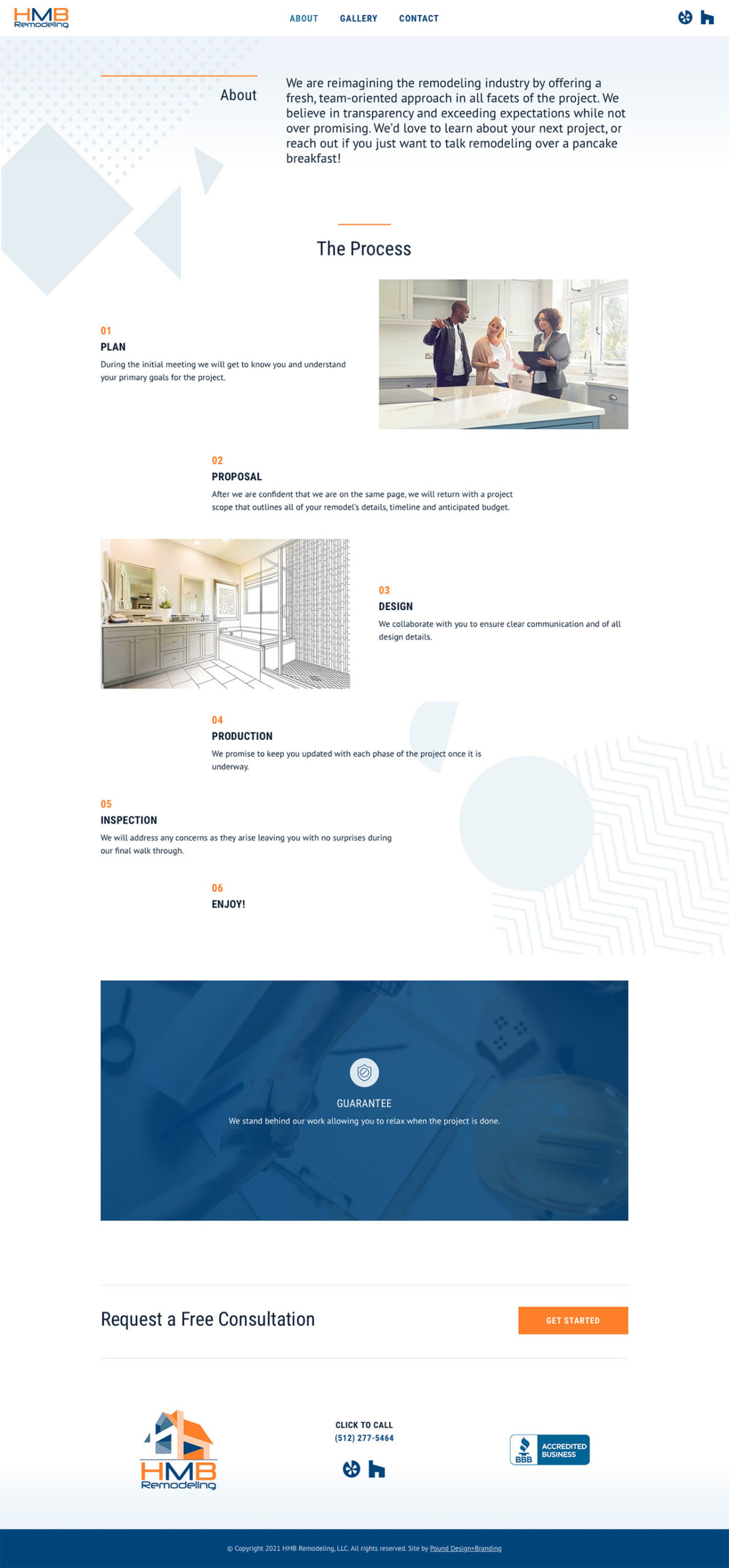 HMB Remodeling website about page design by Pound Design