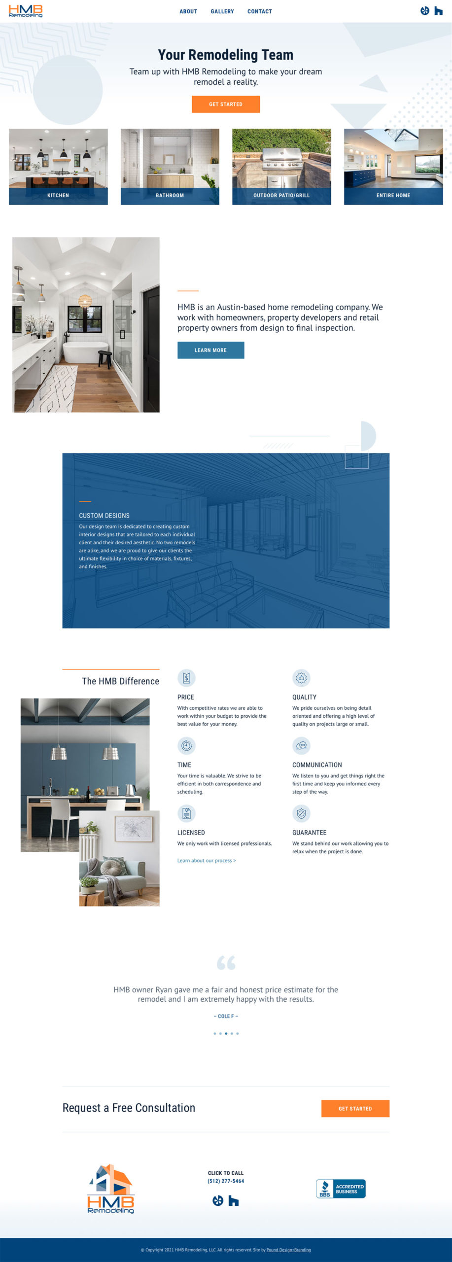 HMB Remodeling website home page design by Pound Design